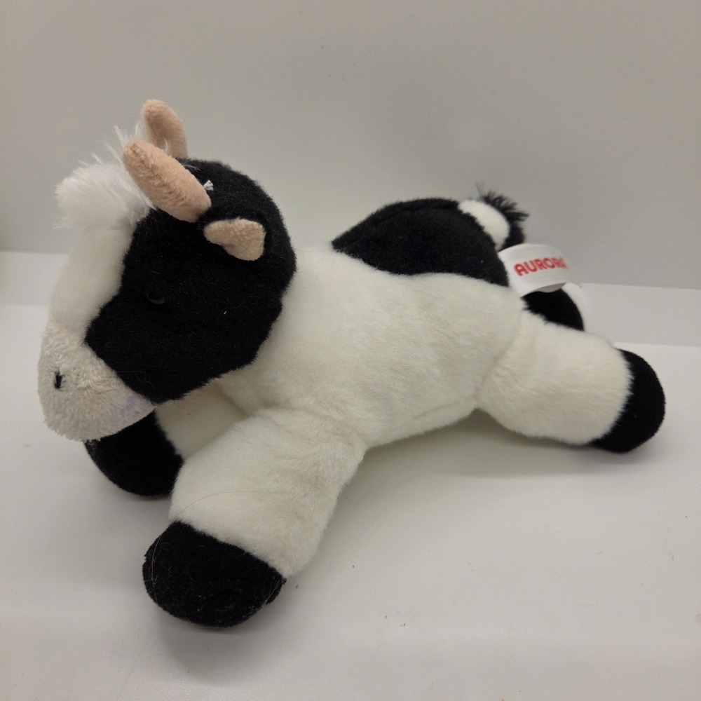 Aurora Black White Cow Plush Stuffed Animal Laying Farm Calf